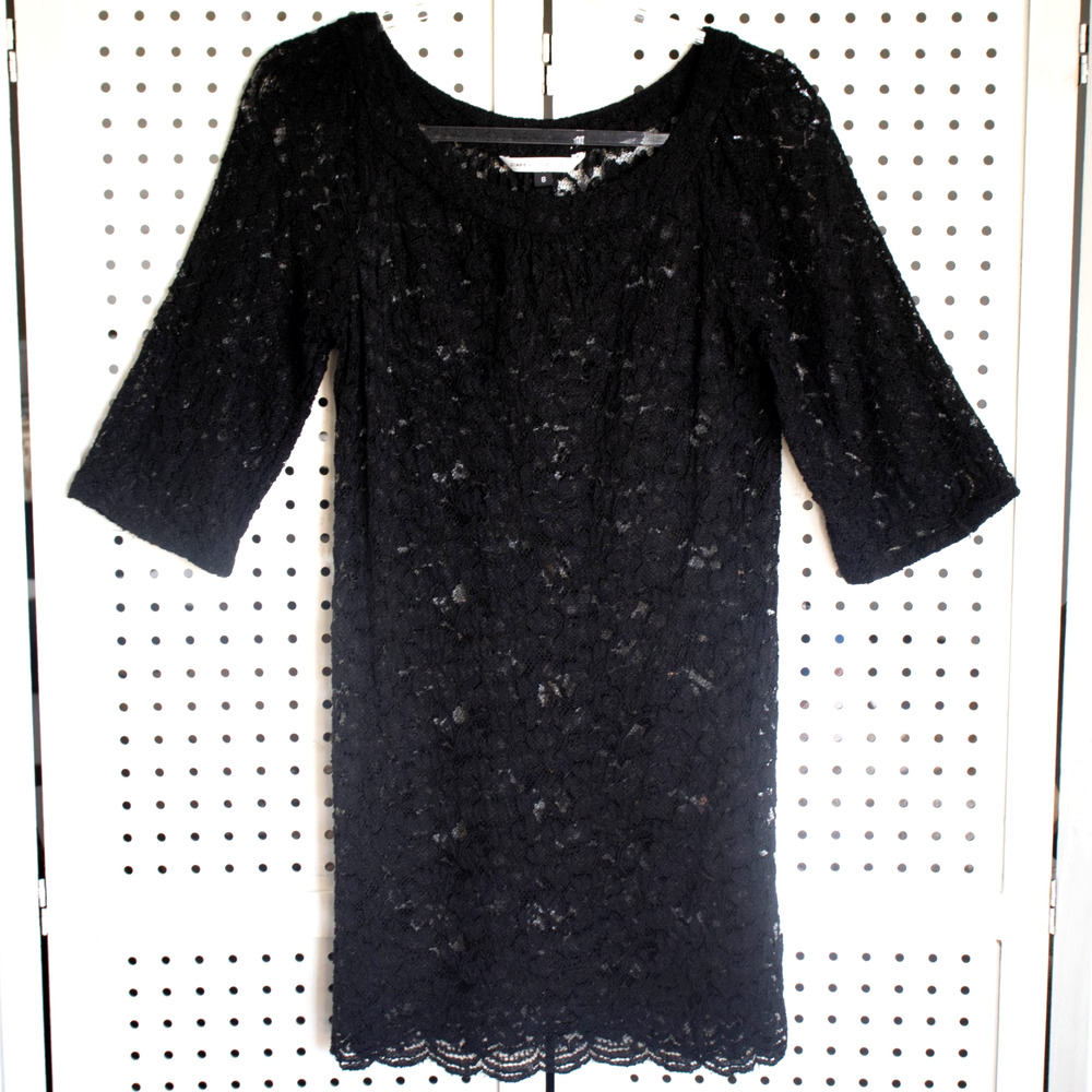 Diane von Furstenberg Womens SIZE 8 Black Lace Sheath Dress NO SLIP